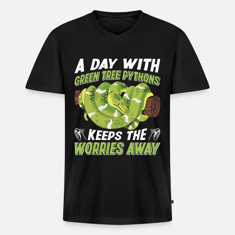 Green Tree Python - Männer Premium Bio T-Shirt mit V-Ausschnitt - Schwarz
