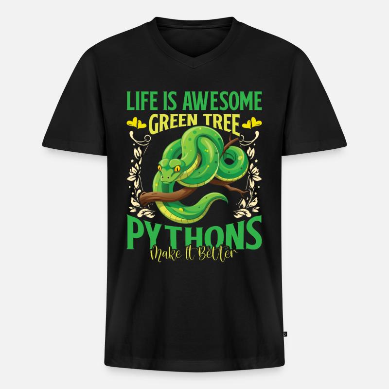 Green Tree Python - Männer Premium Bio T-Shirt mit V-Ausschnitt - Schwarz