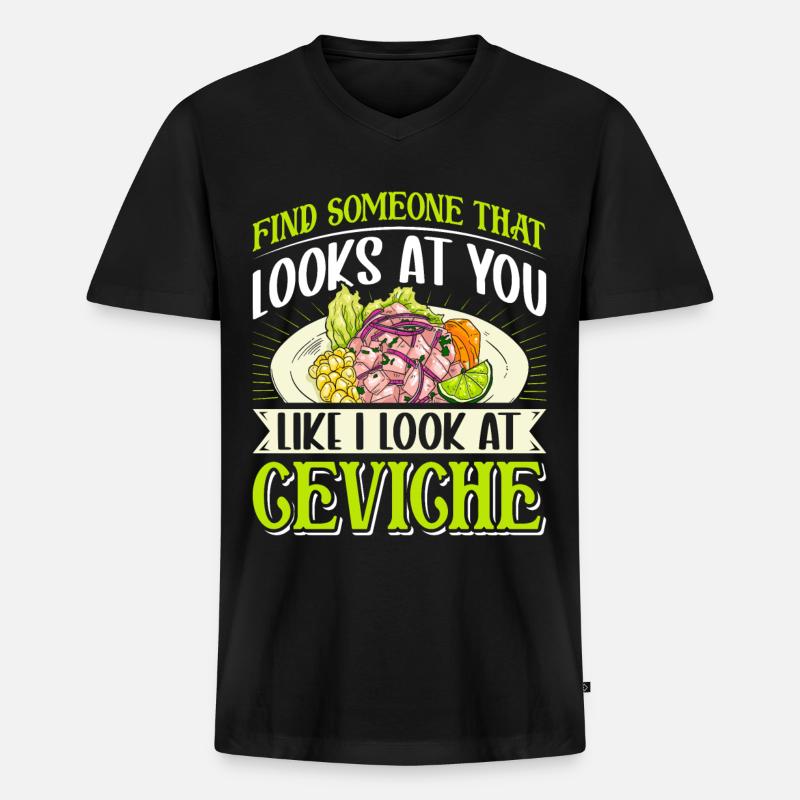 Seafood Peruvian Ceviche - Männer Premium Bio T-Shirt mit V-Ausschnitt - Schwarz