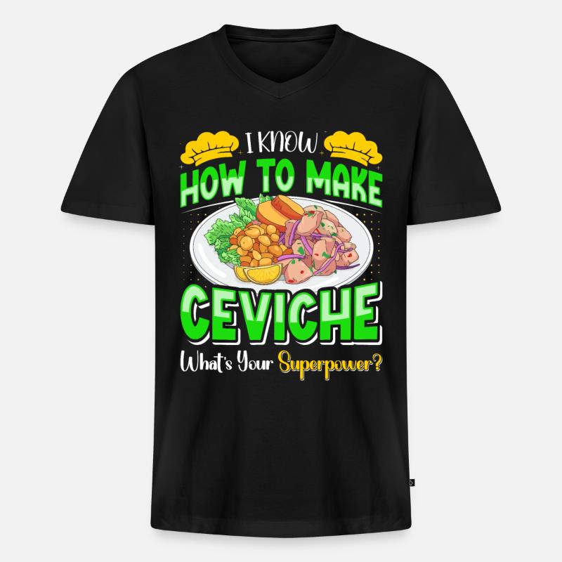 Seafood Peruvian Ceviche - Männer Premium Bio T-Shirt mit V-Ausschnitt - Schwarz