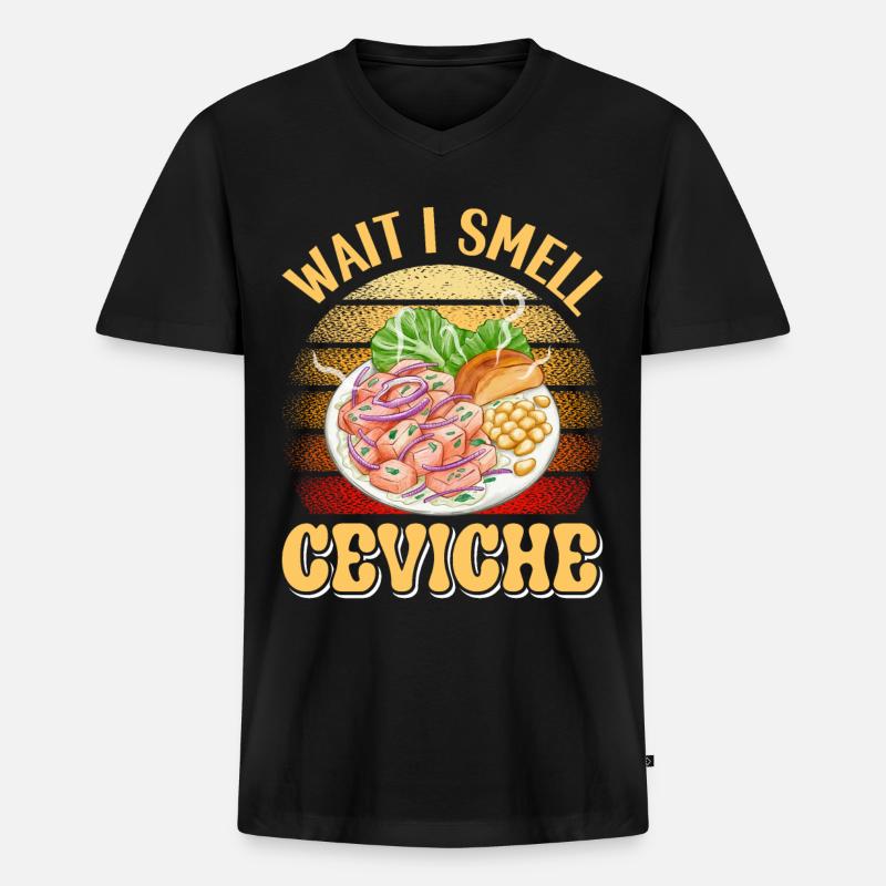 Seafood Peruvian Ceviche - Männer Premium Bio T-Shirt mit V-Ausschnitt - Schwarz