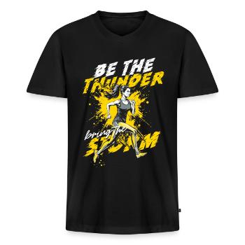 Athlétisme Be The Thunder Bring The Storm - T-shirt encolure en V Premium bio Homme - noir - Devant - Nico (187cm)