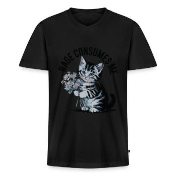 Rage Consumes Me Cat - Men's Premium Organic T-shirt with V-neck - black - Front - Nico (187cm)