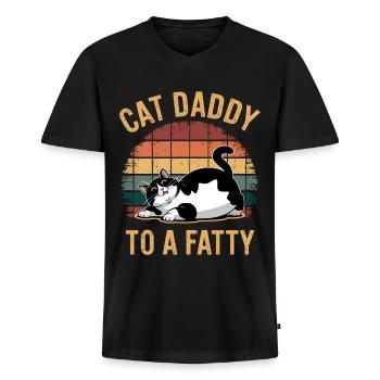 Rolling Fatty Katze Tier Lustige Katze - Männer Premium Bio T-Shirt mit V-Ausschnitt - Schwarz - Vorne - Nico (187cm)