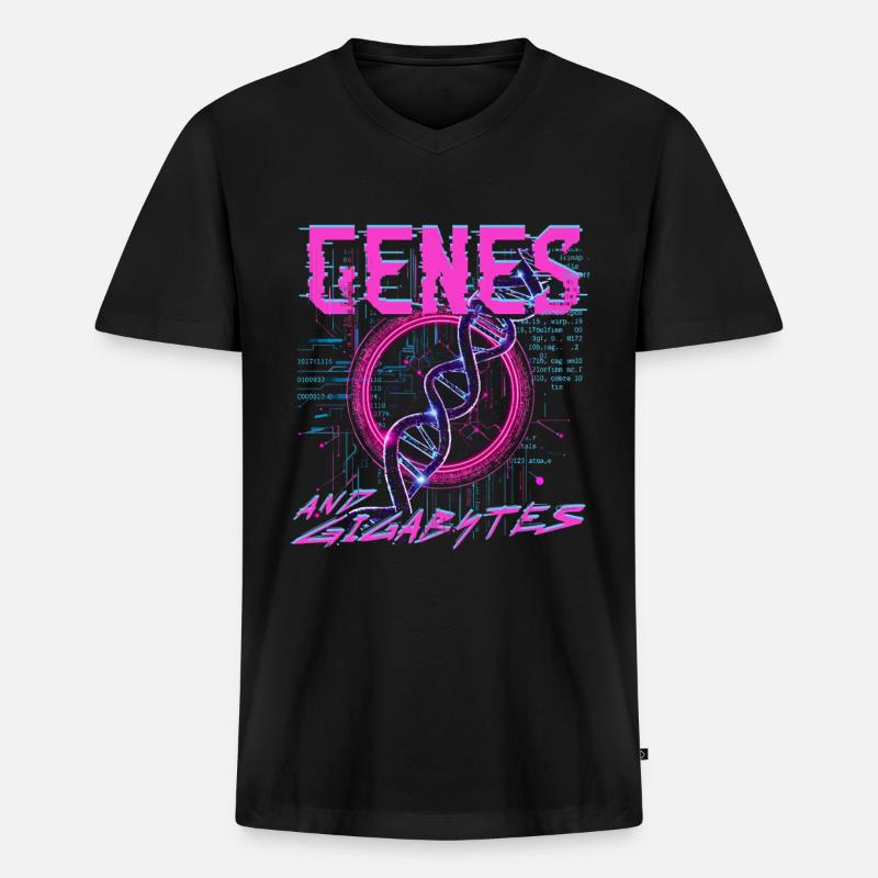 Bioinformatiker Genes & Gigabytes - Männer Premium Bio T-Shirt mit V-Ausschnitt - Schwarz
