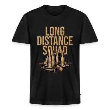 Tir à longue distance Escouade à longue distance - T-shirt encolure en V Premium bio Homme - noir - Devant - Nico (187cm)