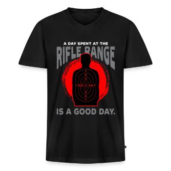 Long Distance Shooting Long Range - Men's Premium Organic T-shirt with V-neck - black - Front - Nico (187cm)