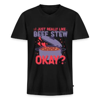Gulasheintopf : J’aime vraiment le ragoût de bœuf, d’accord ? - T-shirt encolure en V Premium bio Homme - noir - Devant - Nico (187cm)