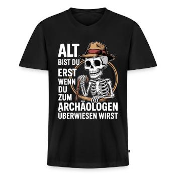 Geburtstag | Alt bist du erst Archäologe Skelet - Männer Premium Bio T-Shirt mit V-Ausschnitt - Schwarz - Vorne - Nico (187cm)