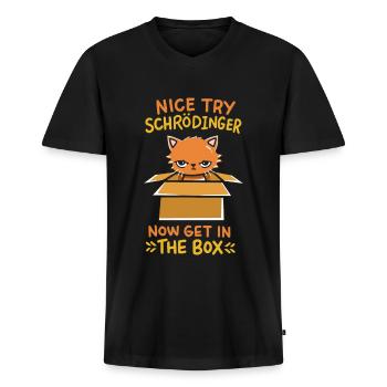 Chat de Schrödinger - Dicton physicien physicien - T-shirt encolure en V Premium bio Homme - noir - Devant - Nico (187cm)