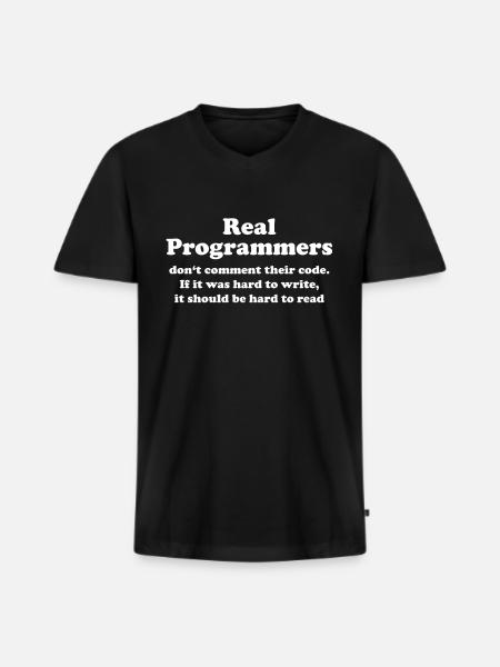 echte Programmierer Kommentieren nicht lustig - Männer Premium Bio T-Shirt mit V-Ausschnitt - Schwarz
