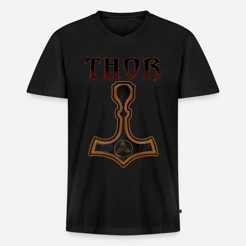 Mjölnir Thor - Männer Premium Bio T-Shirt mit V-Ausschnitt - Schwarz