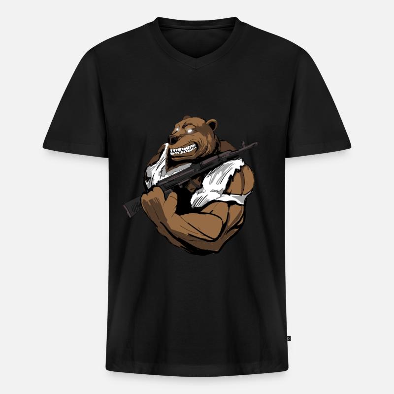 Bär mit der Waffe - Männer Premium Bio T-Shirt mit V-Ausschnitt - Schwarz