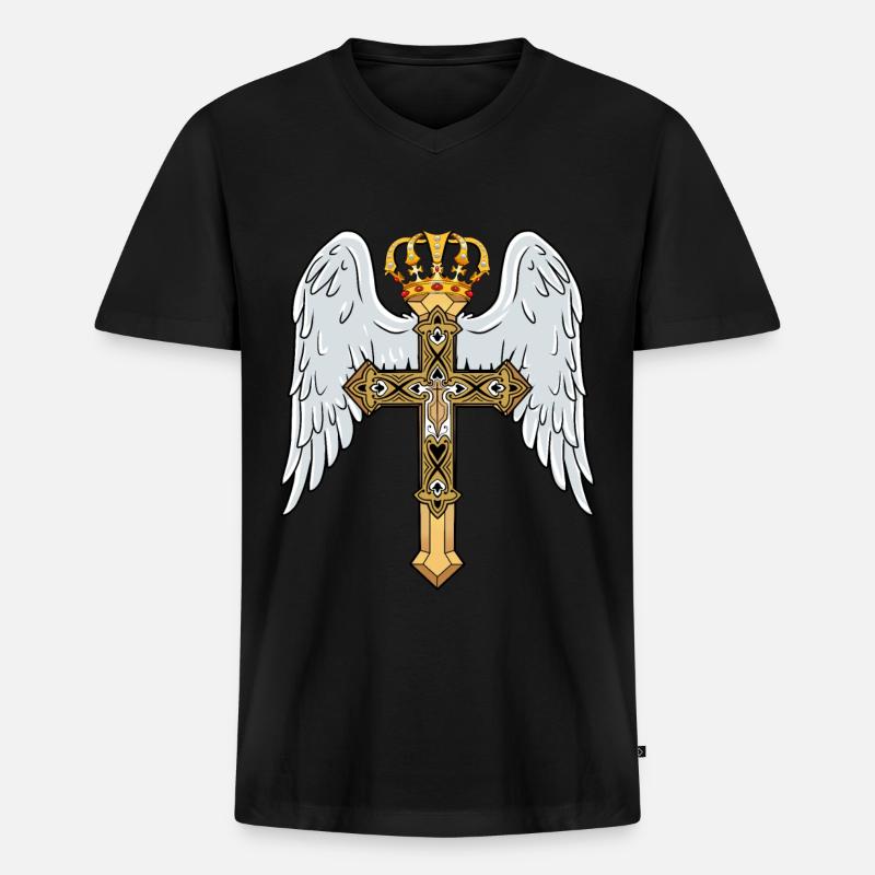 Himmlisches Kreuz mit Krone - Männer Premium Bio T-Shirt mit V-Ausschnitt - Schwarz