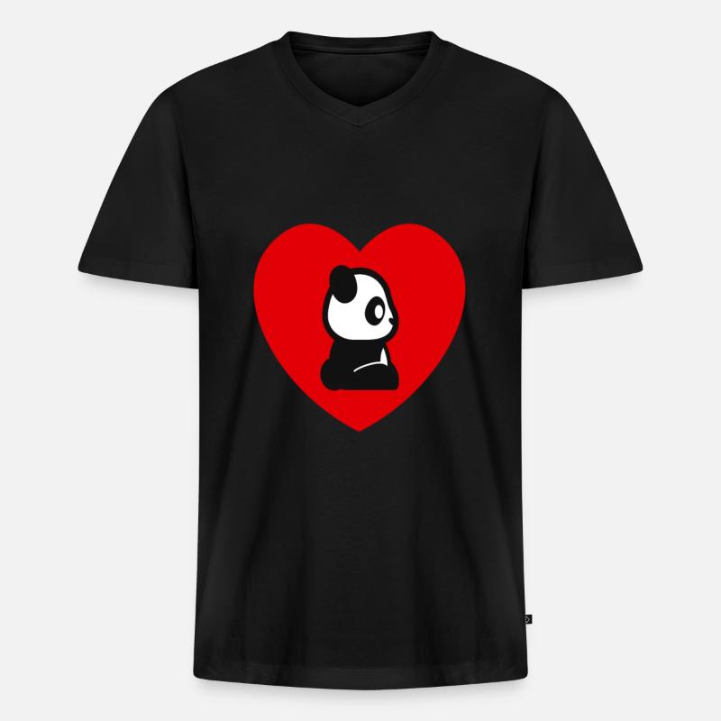 Panda Bär - Männer Premium Bio T-Shirt mit V-Ausschnitt - Schwarz