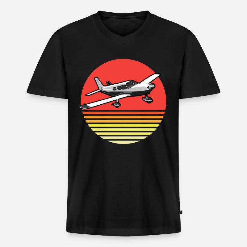 Luftfahrt Piper Retro - Männer Premium Bio T-Shirt mit V-Ausschnitt - Schwarz