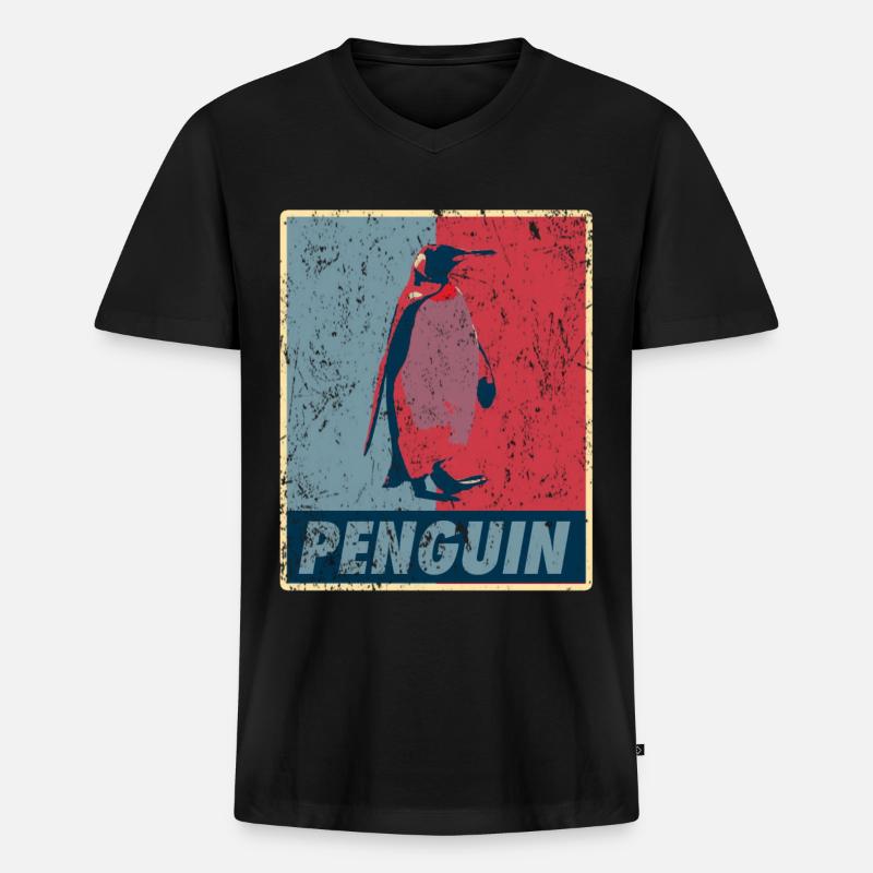 Pinguin Retro - Männer Premium Bio T-Shirt mit V-Ausschnitt - Schwarz