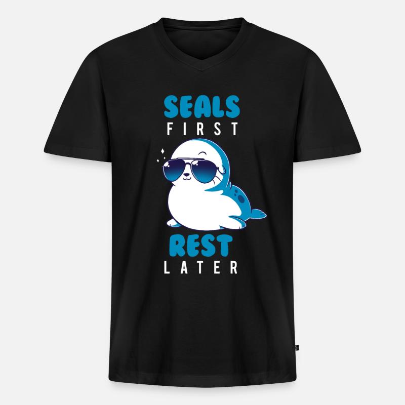 Robbe Tier Sommer Geschenk - Männer Premium Bio T-Shirt mit V-Ausschnitt - Schwarz