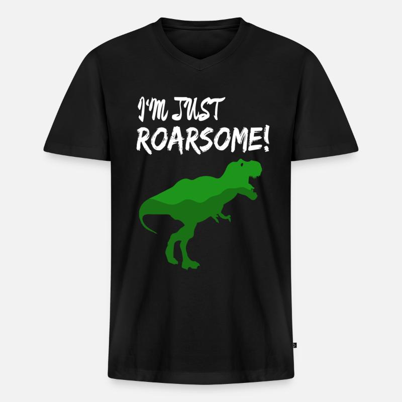 T-Rex - Männer Premium Bio T-Shirt mit V-Ausschnitt - Schwarz