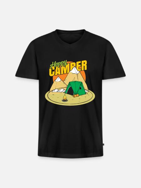 Camping Happy Mountains Tent Gift - Men's Premium Organic T-shirt with V-neck - black