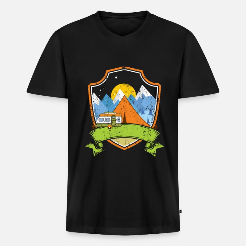 Camping - Männer Premium Bio T-Shirt mit V-Ausschnitt - Schwarz