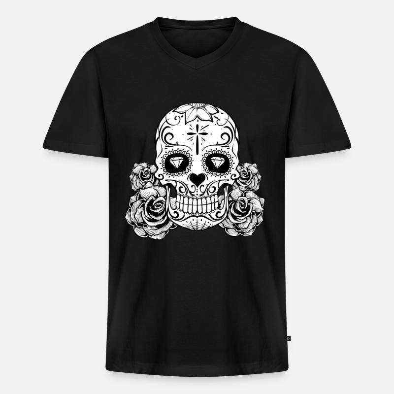 Schädel Diamant - Männer Premium Bio T-Shirt mit V-Ausschnitt - Schwarz