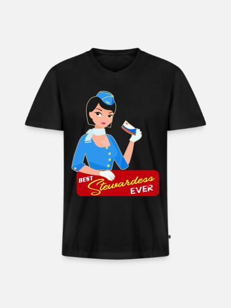 Stewardess Flugbegleiterin Geschenk - Männer Premium Bio T-Shirt mit V-Ausschnitt - Schwarz
