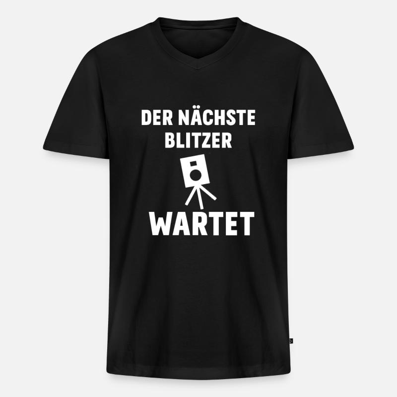 Der nächste Blitzer wartet - Männer Premium Bio T-Shirt mit V-Ausschnitt - Schwarz