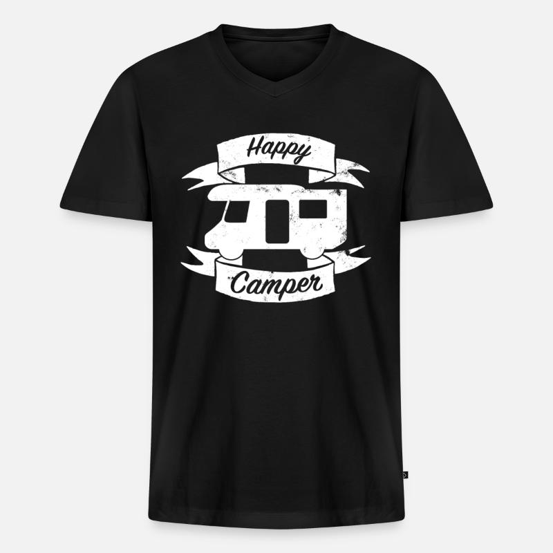 Happy Camper - Männer Premium Bio T-Shirt mit V-Ausschnitt - Schwarz