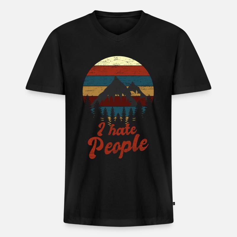 Camping I Hate People - Männer Premium Bio T-Shirt mit V-Ausschnitt - Schwarz