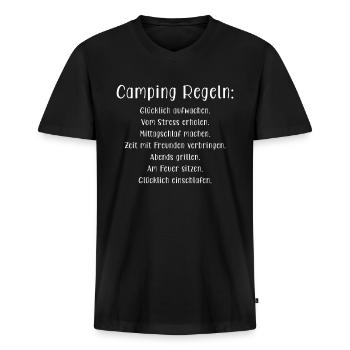 Camping Regeln für Camper - Männer Premium Bio T-Shirt mit V-Ausschnitt - Schwarz - Vorne - Nico (187cm)