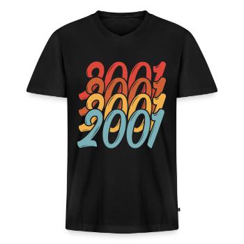2001 2001 2001 2001 - Männer Premium Bio T-Shirt mit V-Ausschnitt - Schwarz - Vorne - Nico (187cm)