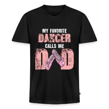 Ballett Papa Vatertag Sohn Tochter Familie Tanzen - Männer Premium Bio T-Shirt mit V-Ausschnitt - Schwarz - Vorne - Nico (187cm)