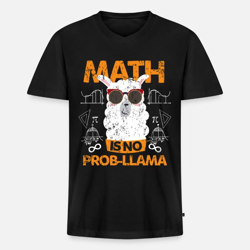 Lama Schule Mathe - Männer Premium Bio T-Shirt mit V-Ausschnitt - Schwarz