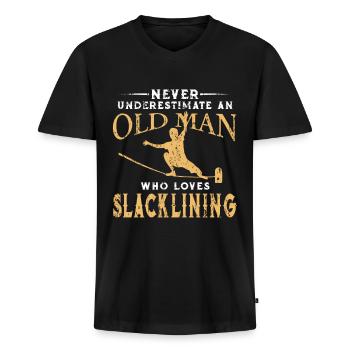 Slackline Alter Mann - Männer Premium Bio T-Shirt mit V-Ausschnitt - Schwarz - Vorne - Nico (187cm)