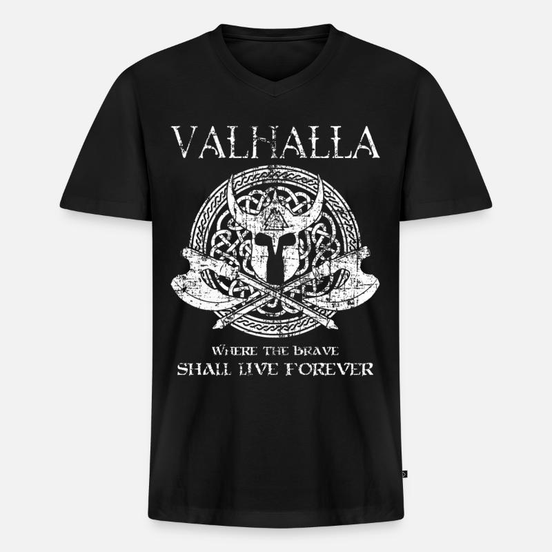 Valhalla Valknut Wikinger Germanen - Männer Premium Bio T-Shirt mit V-Ausschnitt - Schwarz