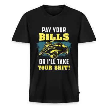 REPO MAN: Pay Your Bills Gerichtsvollzieher - Männer Premium Bio T-Shirt mit V-Ausschnitt - Schwarz - Vorne - Nico (187cm)