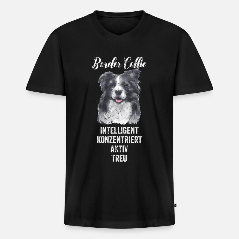 Border Collie - Männer Premium Bio T-Shirt mit V-Ausschnitt - Schwarz