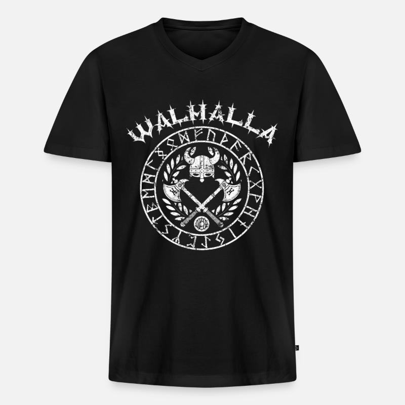 Wikinger Walhalla im Runenkreis - Männer Premium Bio T-Shirt mit V-Ausschnitt - Schwarz