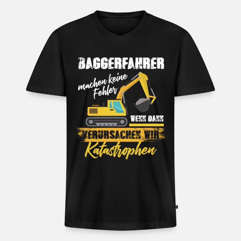 Bagger Graben - Männer Premium Bio T-Shirt mit V-Ausschnitt - Schwarz