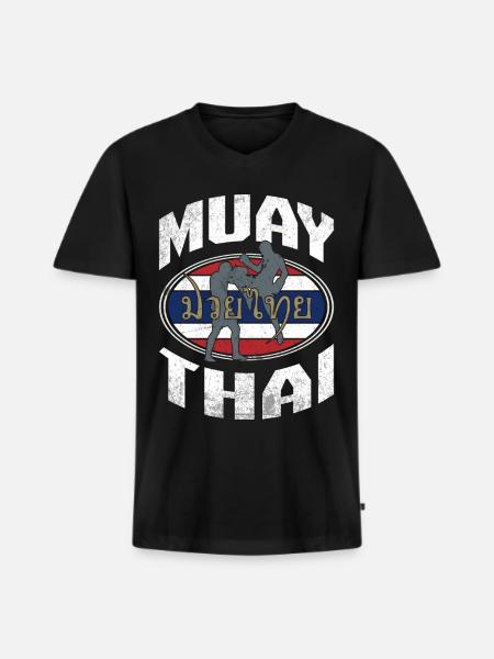 Drapeau thaïlandais de kickboxing - T-shirt encolure en V Premium bio Homme - noir