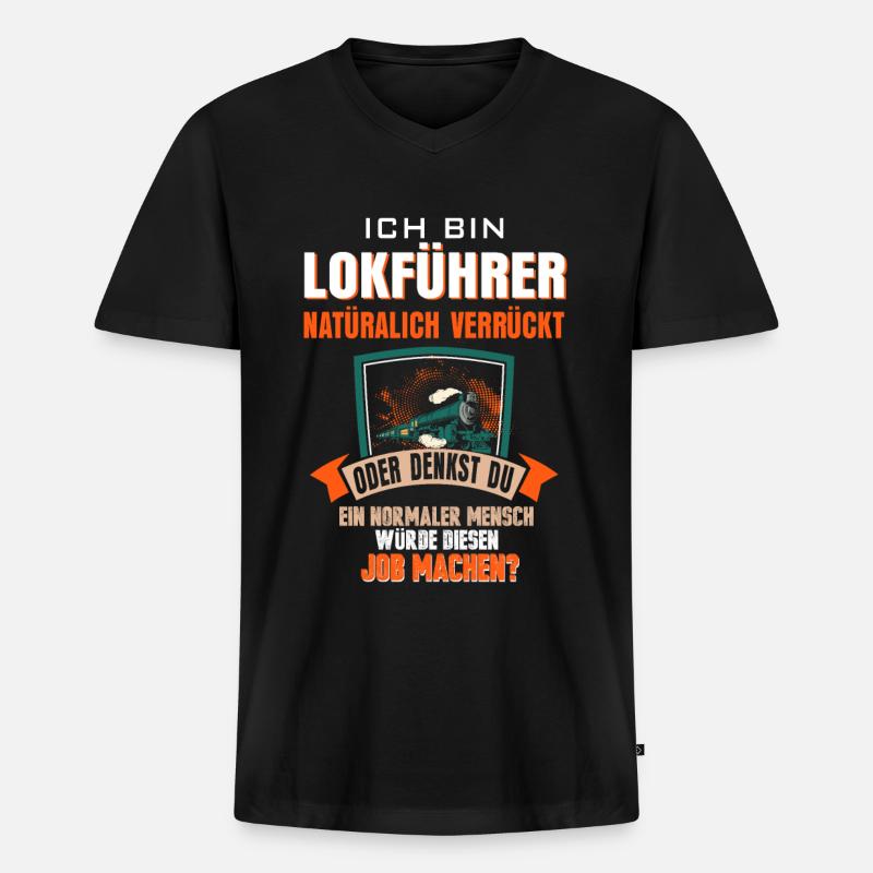 Lokführer Zug - Männer Premium Bio T-Shirt mit V-Ausschnitt - Schwarz