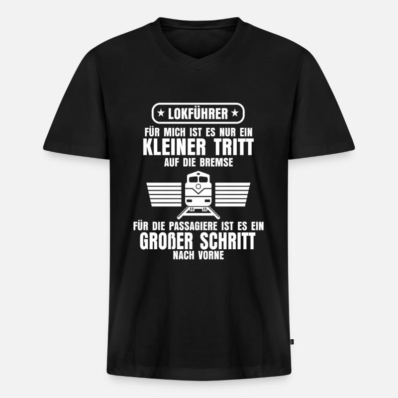 Lokführer Dampflok - Männer Premium Bio T-Shirt mit V-Ausschnitt - Schwarz