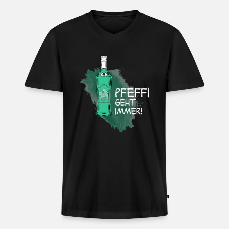 Pfeffi geht immer! Pfefferminz-Schnapsshirt - Männer Premium Bio T-Shirt mit V-Ausschnitt - Schwarz