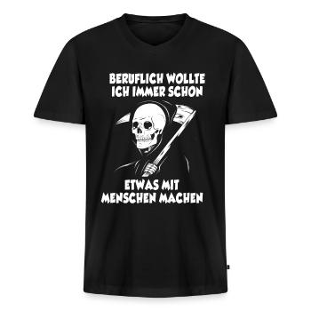 Sensenmann Halloween - Männer Premium Bio T-Shirt mit V-Ausschnitt - Schwarz - Vorne - Nico (187cm)