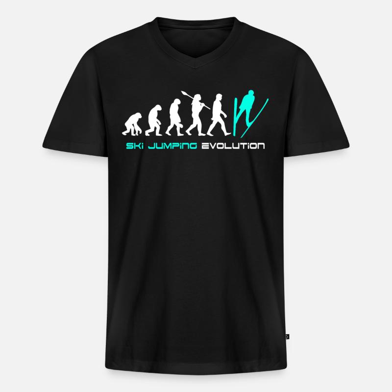 Skispringen Evolution - Männer Premium Bio T-Shirt mit V-Ausschnitt - Schwarz