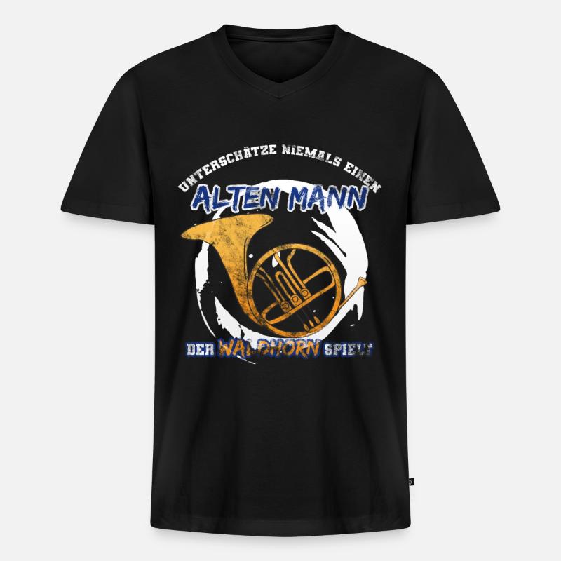 Waldhorn Geschenkidee - Männer Premium Bio T-Shirt mit V-Ausschnitt - Schwarz
