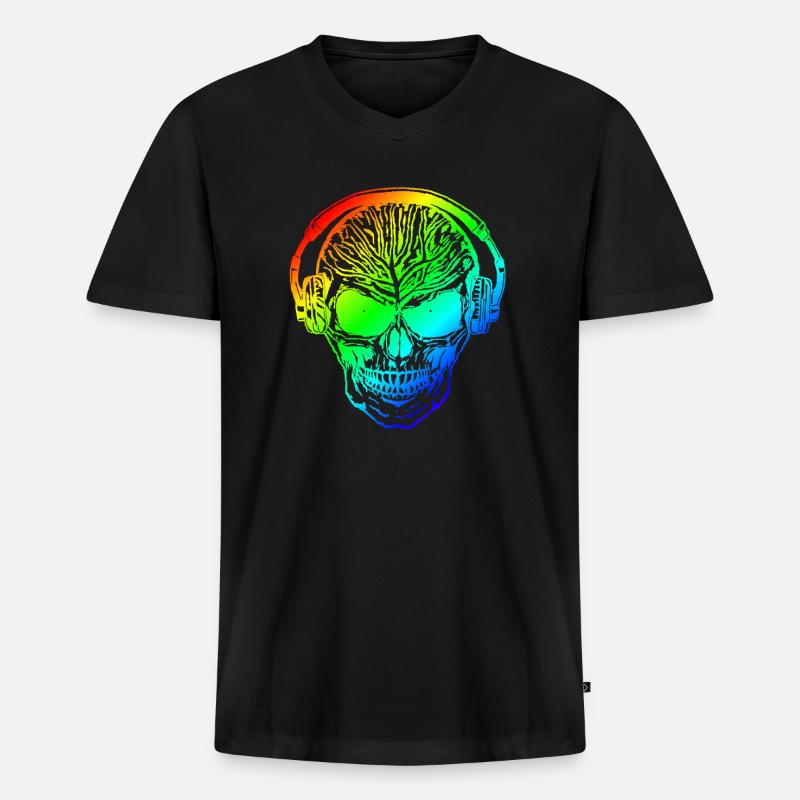 Hardstyle Totenschädel Rainbow Kopfhörer - Männer Premium Bio T-Shirt mit V-Ausschnitt - Schwarz