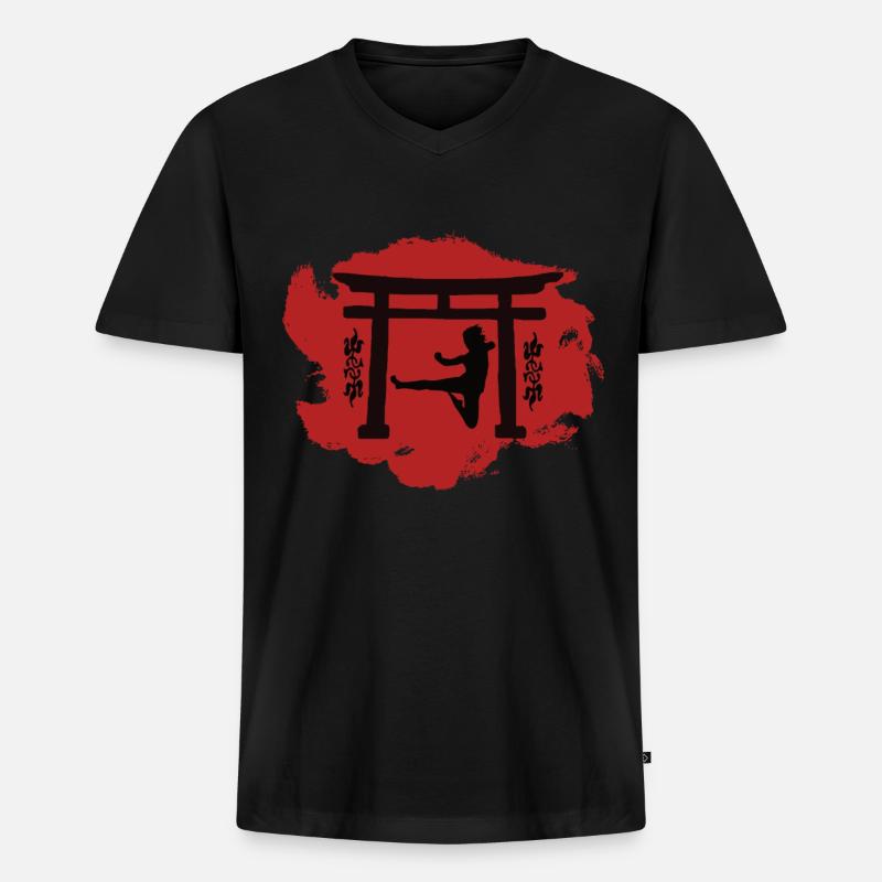 Karate - Männer Premium Bio T-Shirt mit V-Ausschnitt - Schwarz