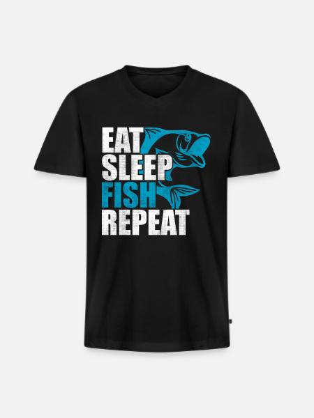 Eat sleep fish repetition - Men's Premium Organic T-shirt with V-neck - black